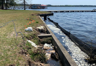Damaged Seawall with soil erosion